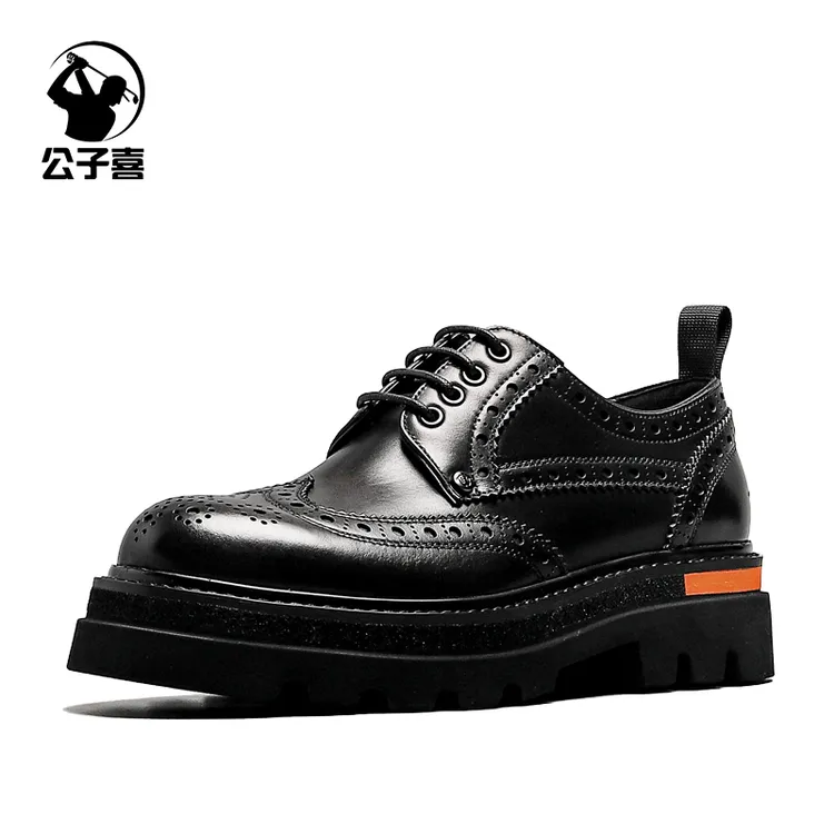 公子喜【绅士暴徒】轻便厚底增高全牛皮男士布洛克雕花德比商务皮鞋