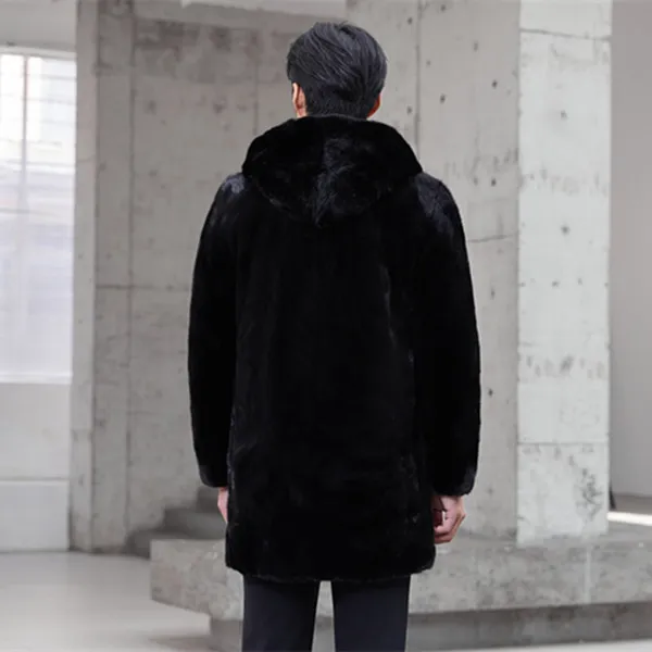 冬季新款男士宝嘉美整貂皮大衣男款中长款拉链帽风衣水貂外套