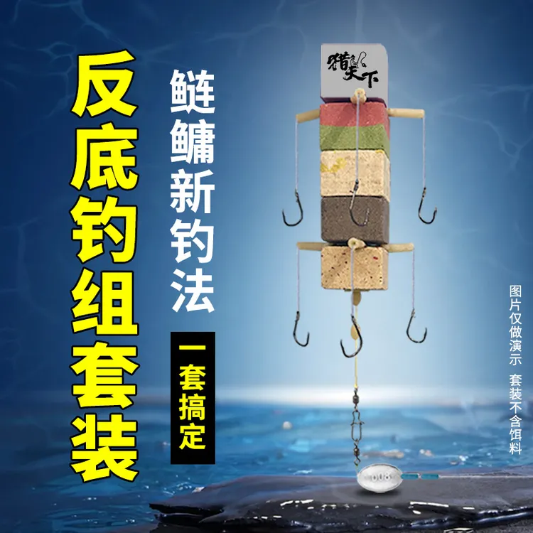 猎天下方块饵料反底钓鲢鳙钓组翻板钩浮力板套装海竿抛竿反底钓组