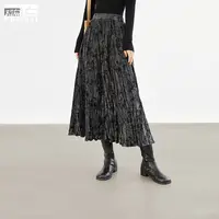 对白新中式垂感A字半身裙女2025秋冬新款松紧腰优雅通勤显瘦长裙