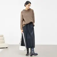 对白极简松弛感灰色连帽毛衣女2025年冬季新款慵懒宽松百搭针织衫