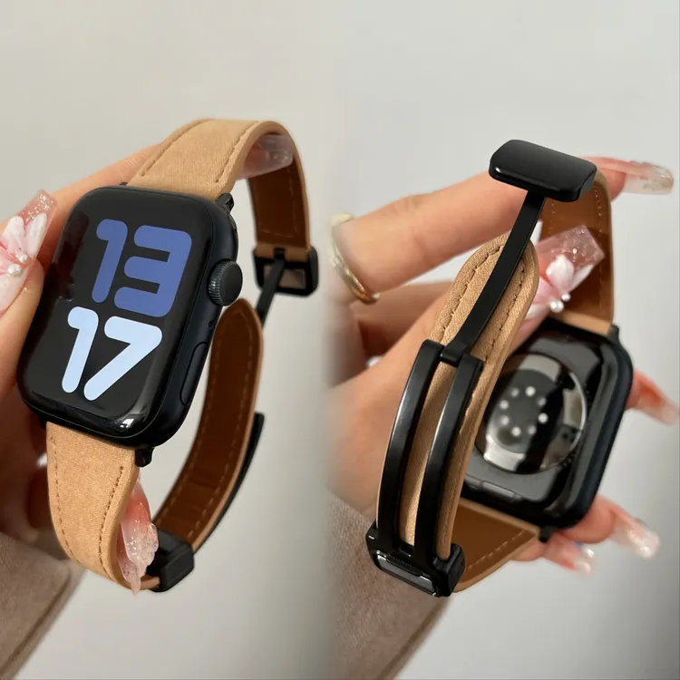 新款小蛮腰翻毛绒布柔软硅胶磁吸表带适配applewatch3456789代SE