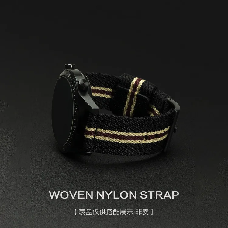 华为gt3加厚复古帆布手表带男GT2透气编织带20/22mm通用Watch3Pro