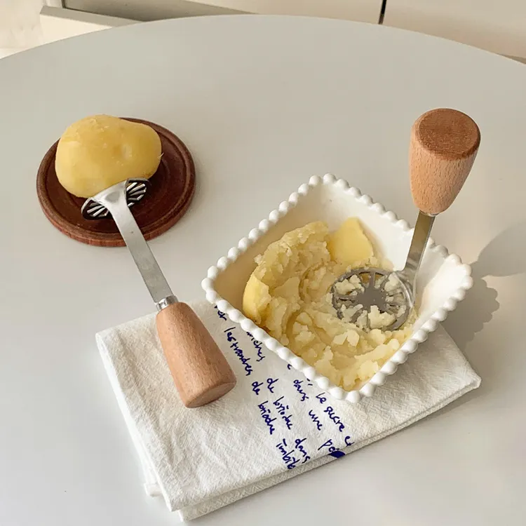 实木手柄手用捣泥器食品级不锈钢宝宝辅食压泥器土豆泥紫薯泥可立