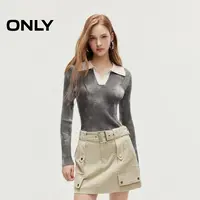 ONLY2025冬季新款时尚百搭翻领撞色螺纹扎染针织衫女|124424002