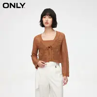 ONLY2025秋季新款通勤百搭方领镂空绑带套装针织衫女|1241K6001