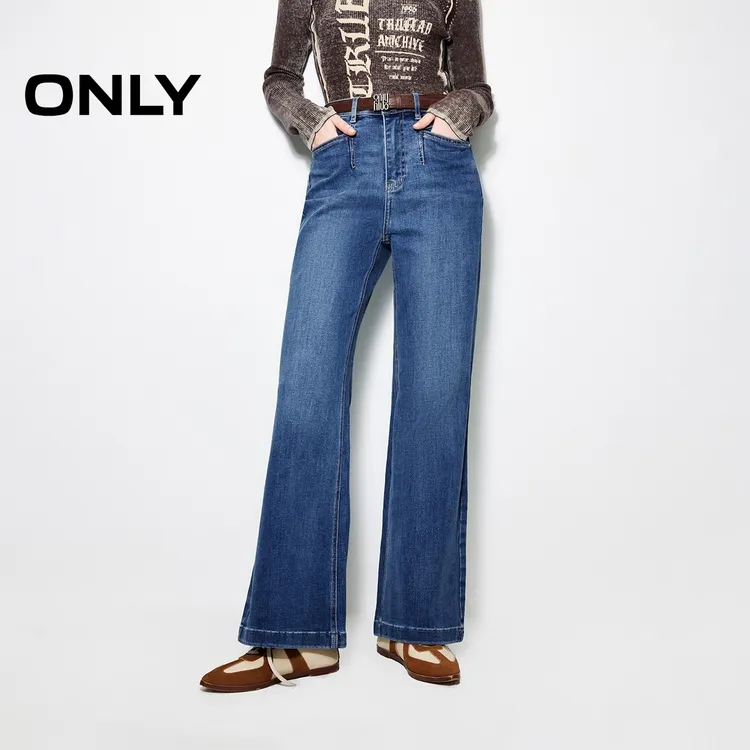 ONLY2025新款复古修身显瘦腰带高腰喇叭裤牛仔裤女|124432080