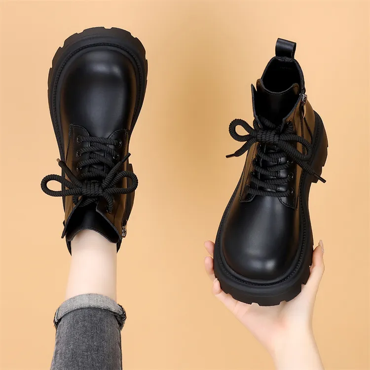 真皮马丁靴女英伦风2024新款低帮秋冬单靴时尚百搭显脚小厚底短靴