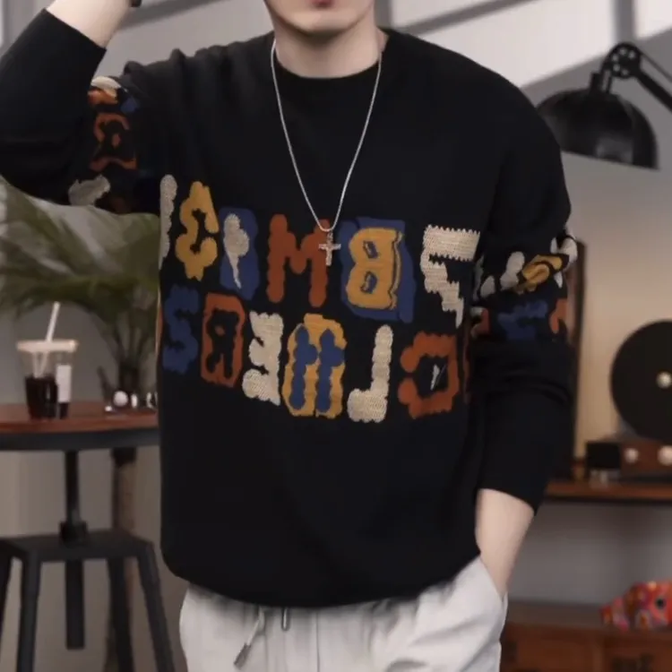 趣味字母情侣撞色毛衣秋季新款高货百搭针织衫上衣5031