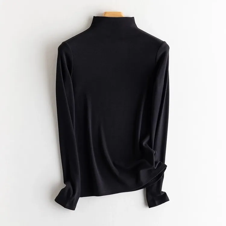 2025秋冬新款桑蚕丝保暖发热加绒内搭打底衫女半高领针织衫1672-2