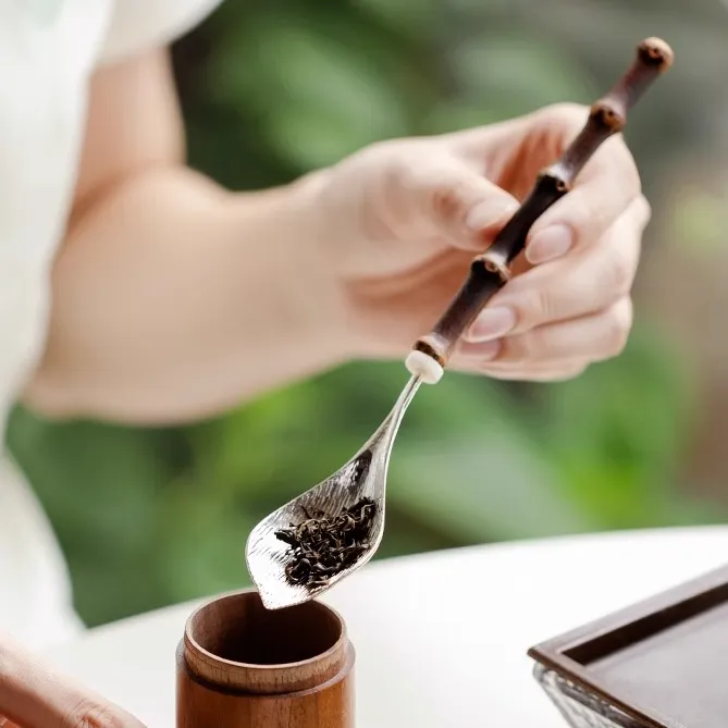 百合紫竹手柄茶拨茶勺茶则中式复古茶匙高端六君子茶艺茶道配件