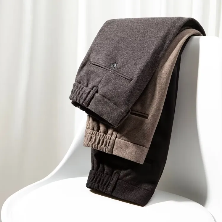 秋冬季加绒加厚保暖毛呢休闲裤男士直筒修身时尚商务西裤舒适百搭