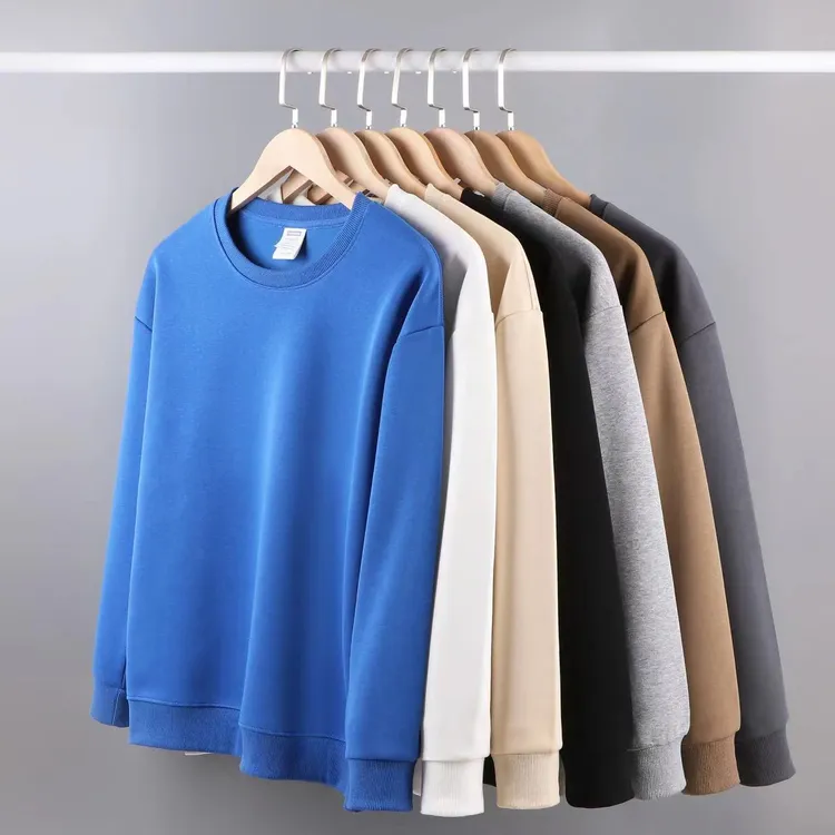 华棉加绒加厚卫衣宽松休闲长袖上衣圆领套头纯色净版秋衣打底衫