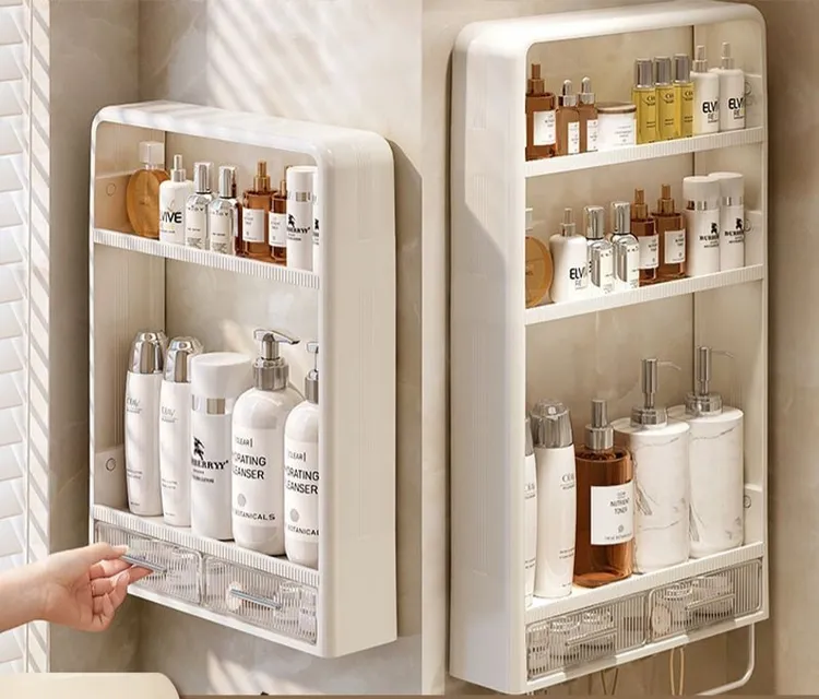 卫生间置物架免打孔壁挂式收纳架浴洗手间室化妆品防水防尘墙上  