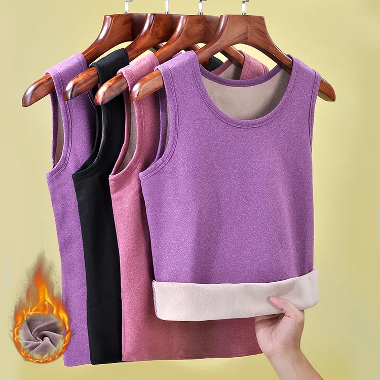 加绒加厚保暖背心女士内穿秋冬德绒羊羔绒打底马甲修身无袖棉坎肩