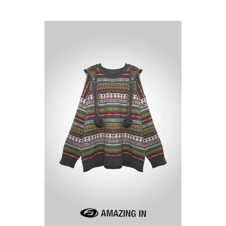 AMAZING IN | 两件套 | 时尚定制花型帽子毛衣 A241121-JVM-21208