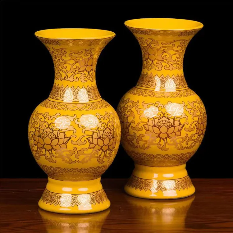 陶瓷黄色莲花精品花瓶  供瓶 客厅玄关摆件花瓶 包邮