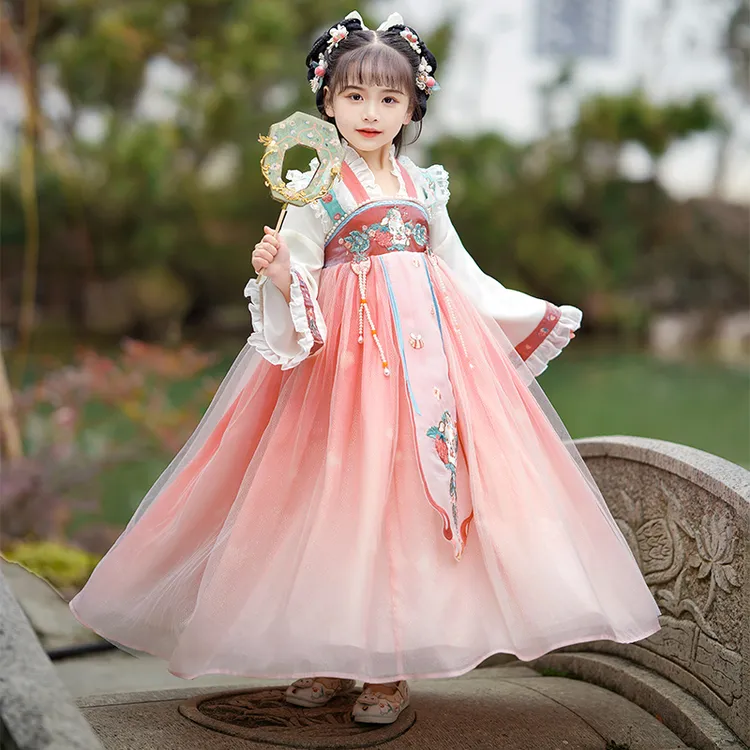 SL2427】汉服女童春秋儿童古装超仙连衣裙唐装襦裙古风公主裙