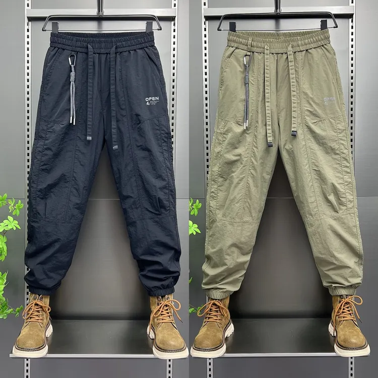 夏季速干休闲裤男裤子九分裤2025美式潮牌痞帅束脚运动宽松哈伦裤