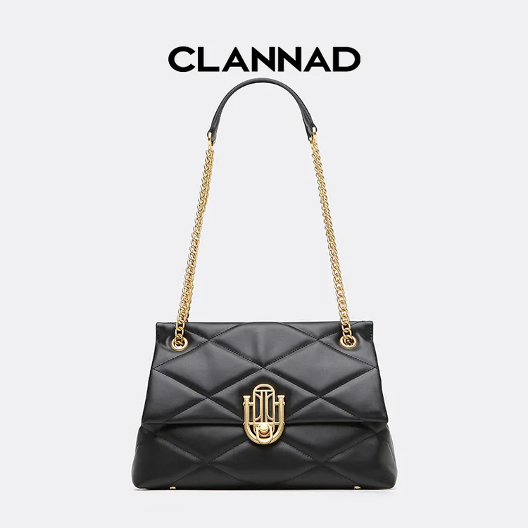 CLANNAD/克兰纳蒂高品质真皮女包百搭经典黑色菱格链条包