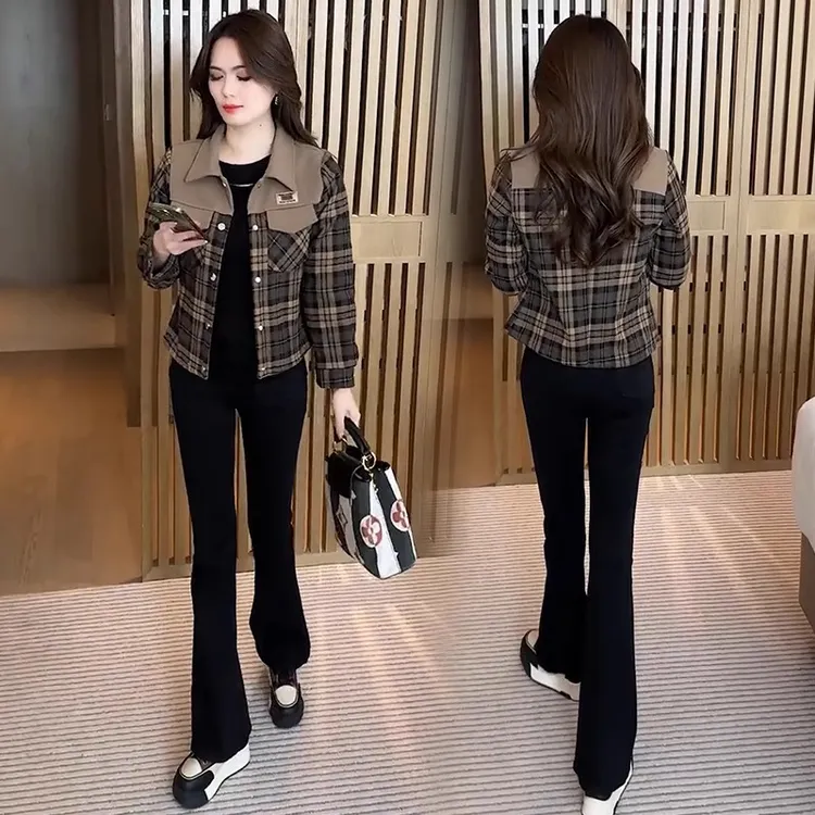 加绒格子短款外套女2025春秋新款小个子加厚衬衫时尚休闲长袖上衣