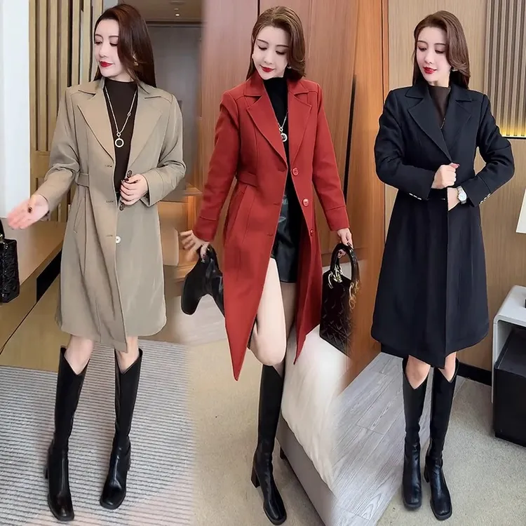 爆款气质西装风衣外套女2025冬季新款洋气显瘦加绒加厚中长款大衣