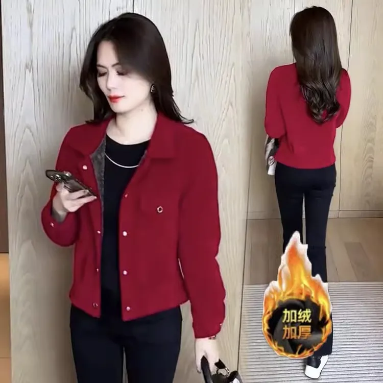 加绒加厚开衫外套女洗水棉衣2024冬季新款宽松时尚减龄妈妈装棉服