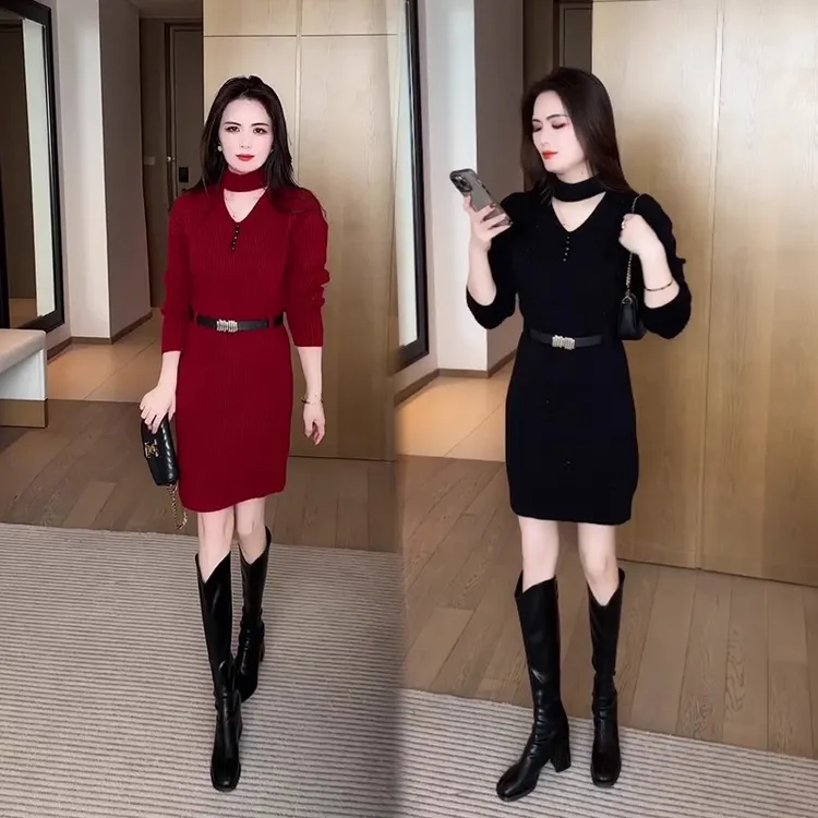 针织连衣裙秋冬2025年新款时尚小个子显瘦洋气质春秋减龄女装裙子