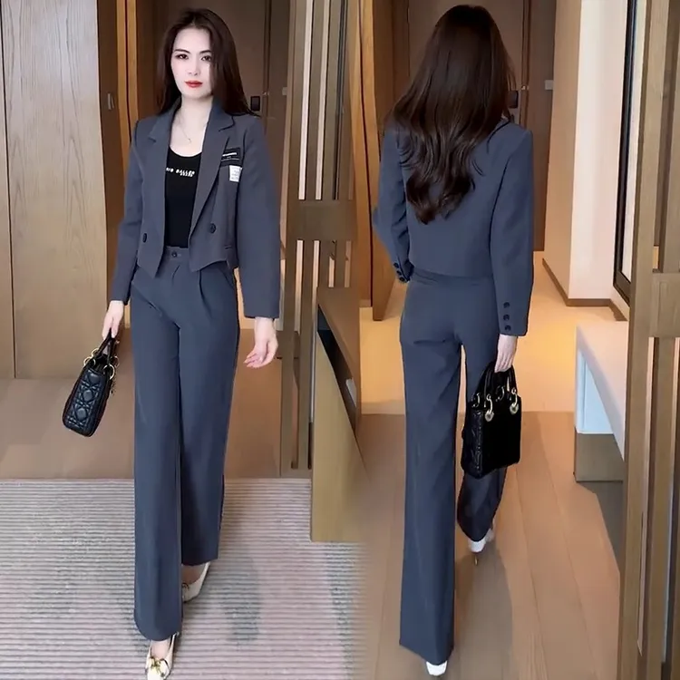 洋高级感时尚套装女2025秋季爆款小西装外套阔腿裤两件套女装