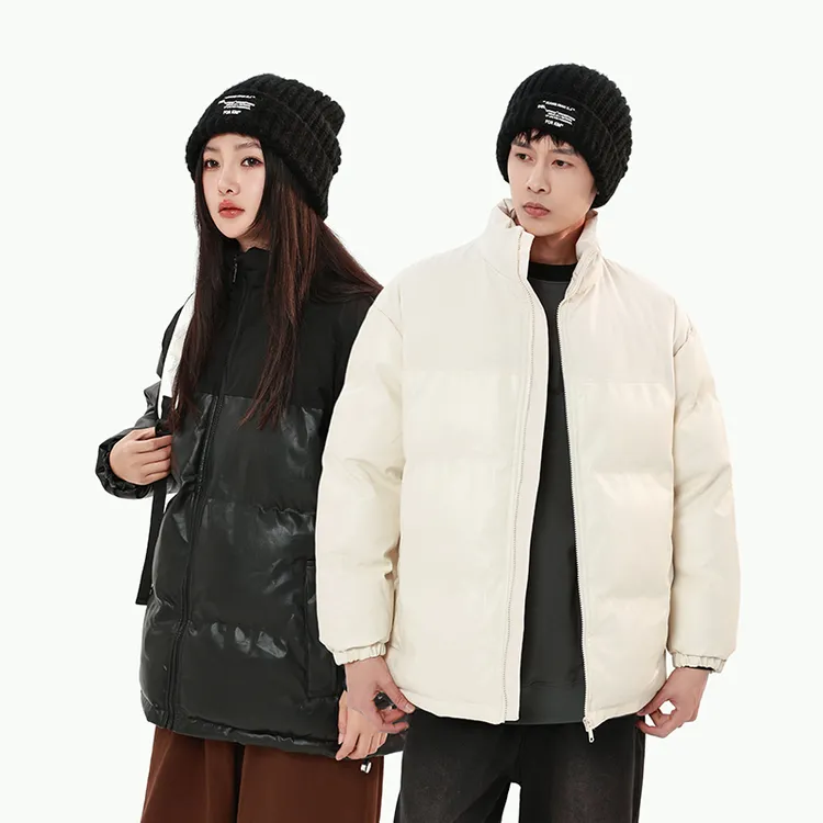 FEELO JONES/斐勒琼斯冬季加厚情侣保暖棉服简约立领休闲百搭PU皮