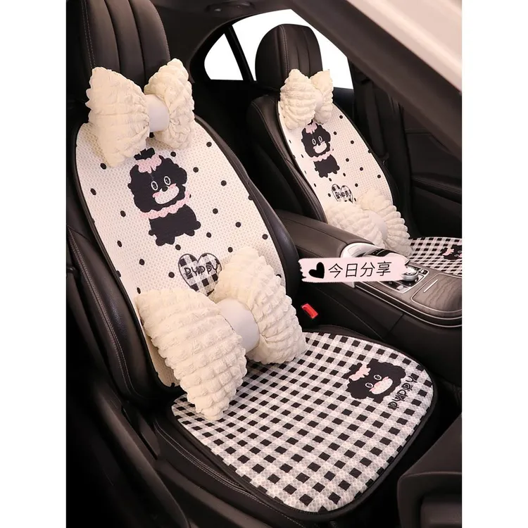 汽车座垫四季通用欧拉好猫车垫棉麻海鸥座椅垫透气女可爱卡通坐垫
