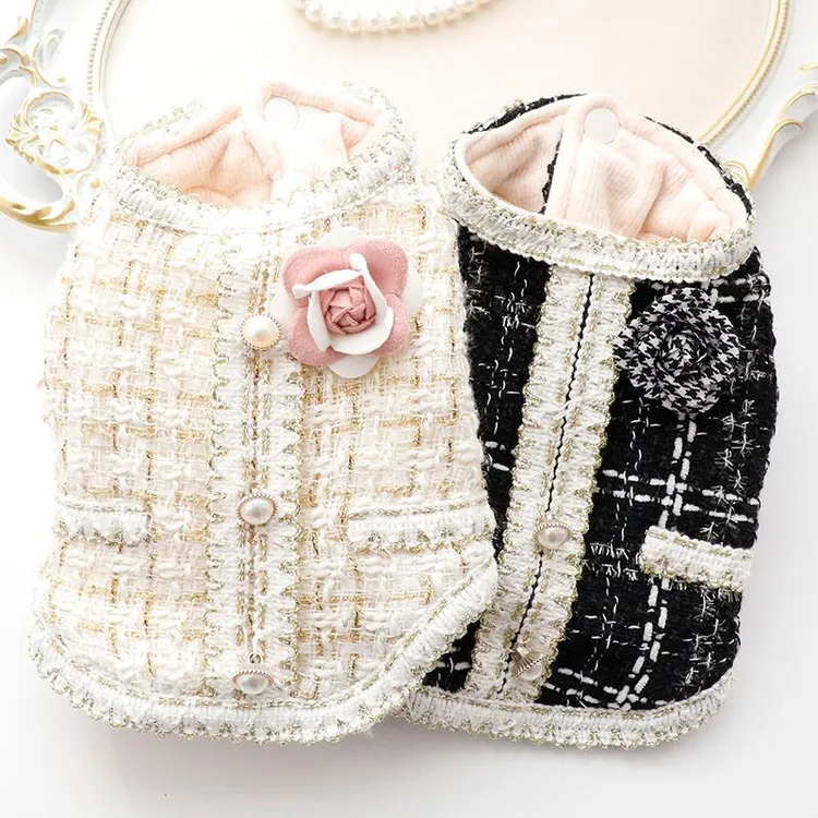 狗狗衣服秋冬装猫咪公主小香风镶边棉马甲比熊雪纳瑞猫咪衣服