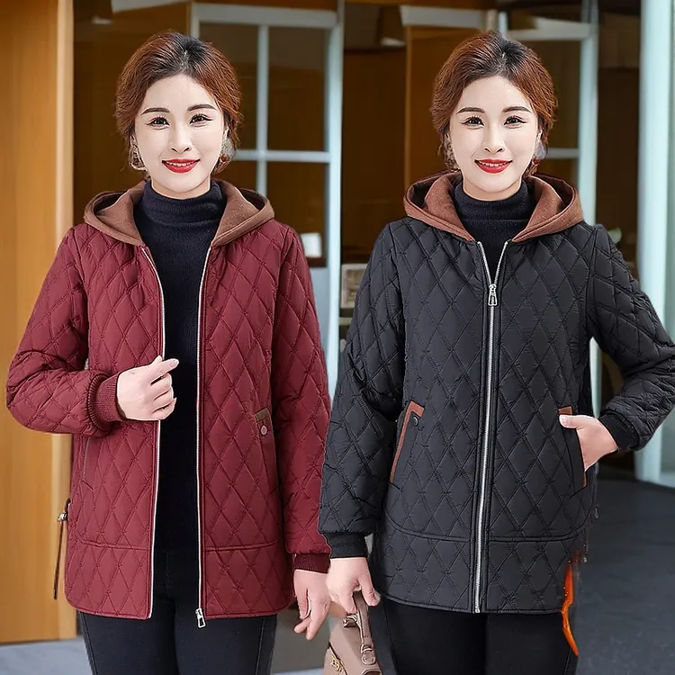 运动连帽老年人中长款中老年女装女装大码冬季中长款宽松棉袄专享