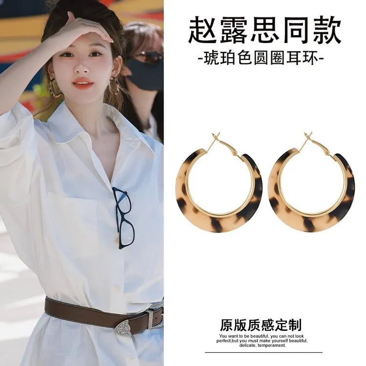 铜合金耳饰 赵露思同款豹纹耳圈耳环2024年新款独特耳夸张耳饰女