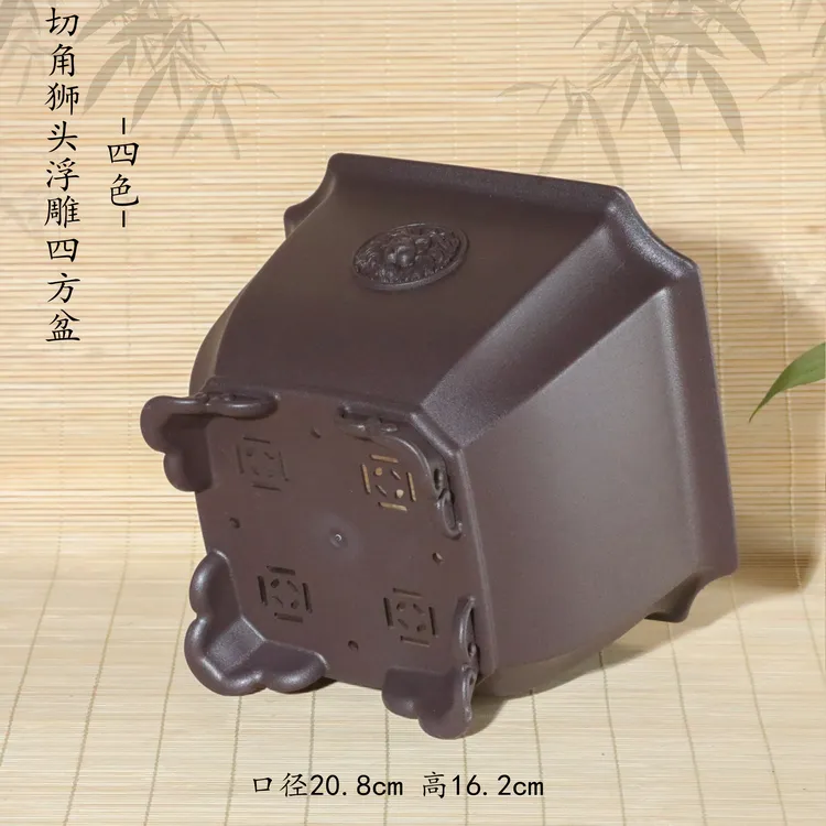 一景一悟一画达新款切角狮头树脂花盆浮雕四方盆盆景花盆结实耐用