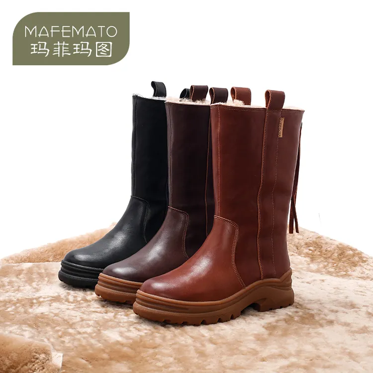 羊皮毛一体大棉靴39737-39保暖羊羔毛雪地靴女靴马丁靴厚底中筒靴