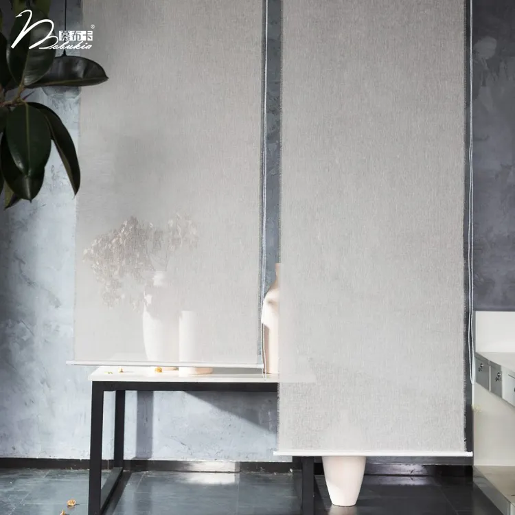 MOBUKIA/慕布卡简约轻奢亚麻客厅卷帘软隔断帘屏风挂手动电动帘子