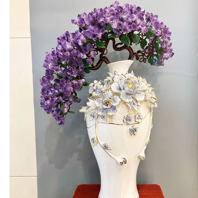 『锦尚』蓝色妖姬天然水晶树家居摆件纯手工玄关高档