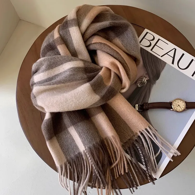 精选澳洲wool纯羊毛格纹围巾英伦经典男女通用情侣款冬季保暖围脖