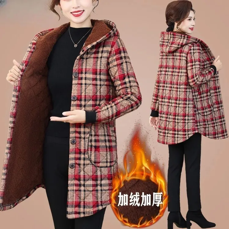 妈妈装冬装棉衣外套女2023新款连帽棉服