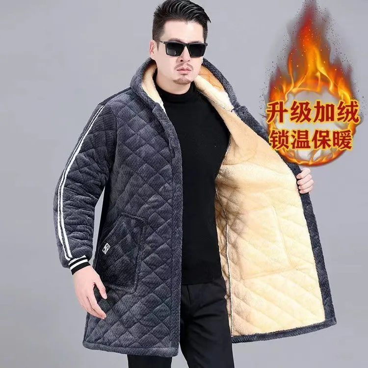 省服男款三层加绒罩衣加厚棉衣中长款棉服冬季宽松保暖居家服