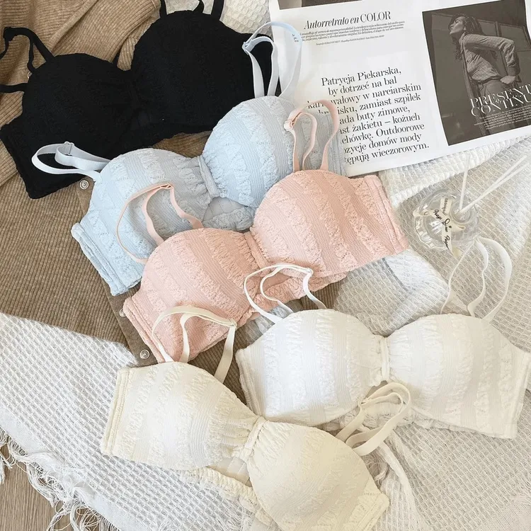 凹凸秘密~··蕾丝半杯小胸聚拢内衣a杯平胸少女显大上托甜美防下垂