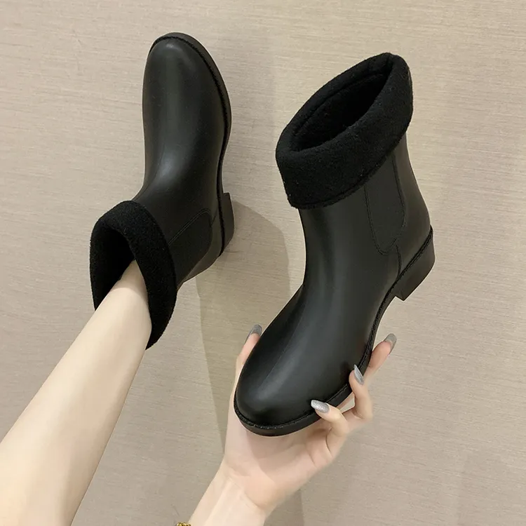中筒雨鞋女士外穿时尚短筒水鞋厚底加绒低帮英伦风成人雨靴女低筒