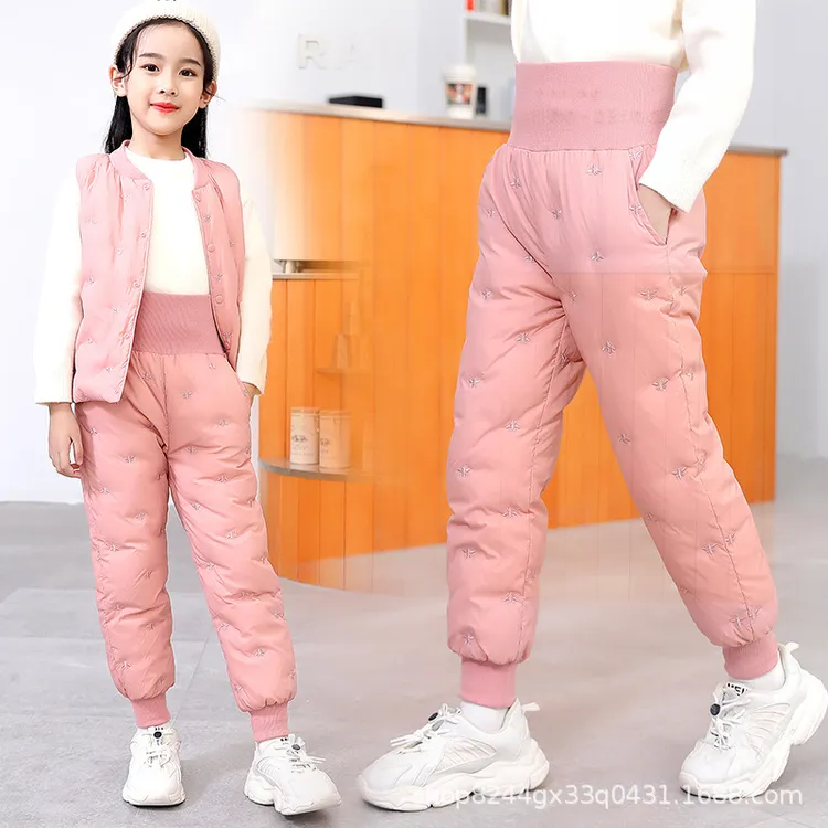 儿童羽绒裤女童中大童高腰童装2023冬新款加厚保暖棉裤羽绒裤外穿