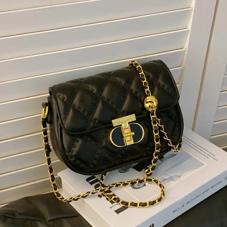 新款绣菱格女包时尚百搭韩版小香风包包单肩斜挎链条包网红包