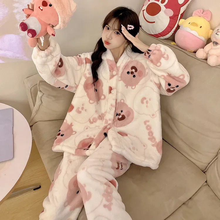 秋冬睡衣女士2024新款珊瑚绒法兰绒加绒加厚可外穿保暖家居服套装