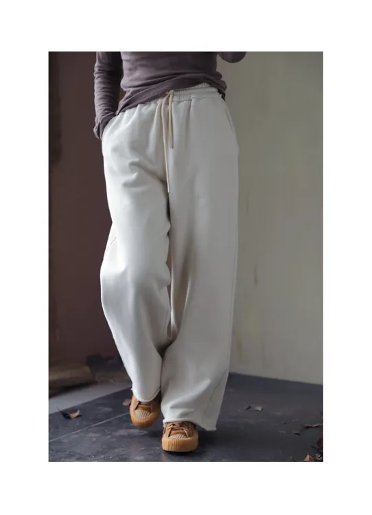 【燃冬】秋冬厚实棉软糯加绒针织布松紧腰休闲长裤卫裤女21198