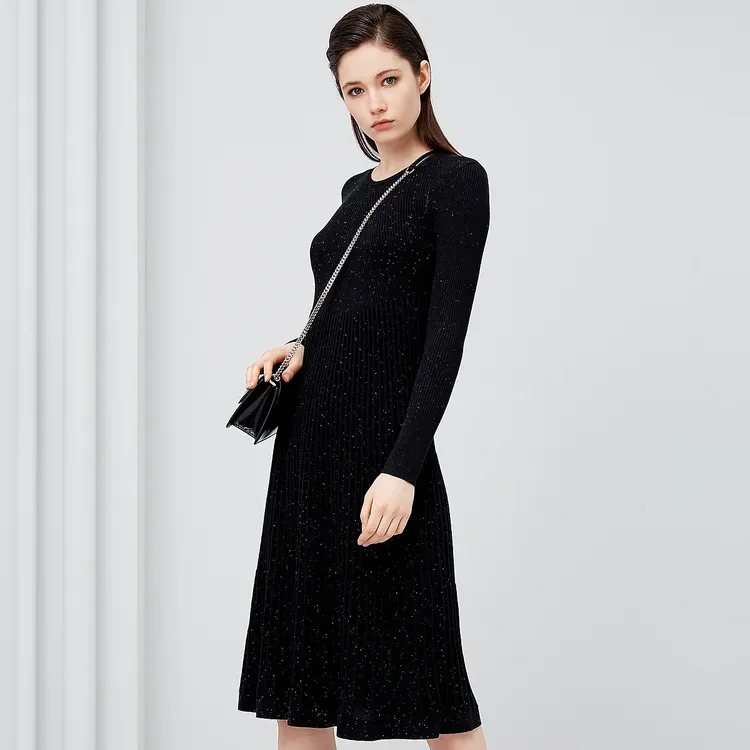 ELLASSAY秋冬简约圆领中长款针织连衣裙女E193M20000
