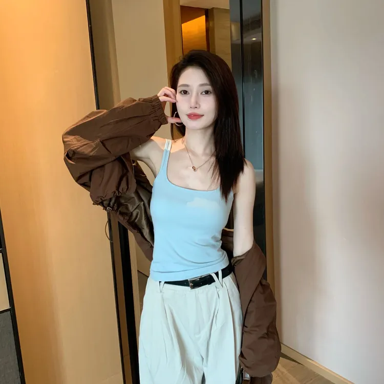 方领多色长款吊带背心女带胸垫弹力百搭显瘦时尚内搭打底上衣外穿