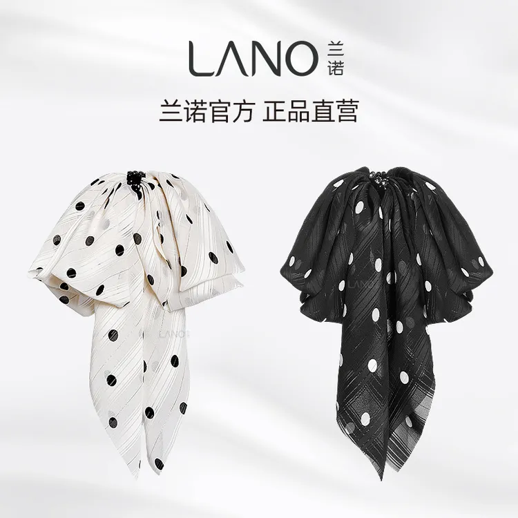 兰诺【波尔卡】黑白波点飘带发夹时尚简约后脑勺马尾抓夹